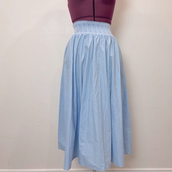 ZARA Summer Blue Midi Full Skirt Stretchy Weist with embroidery XS - Picture 2 of 11